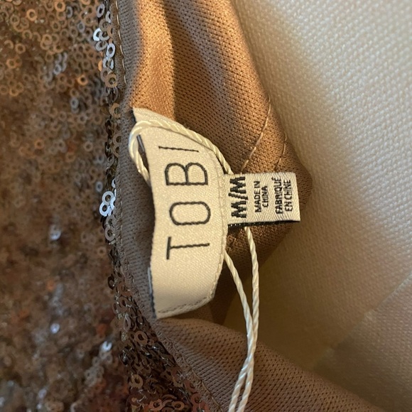 Tobi Bronze Sequin Flounce Mini Dress Women’s Size M - Picture 5 of 6